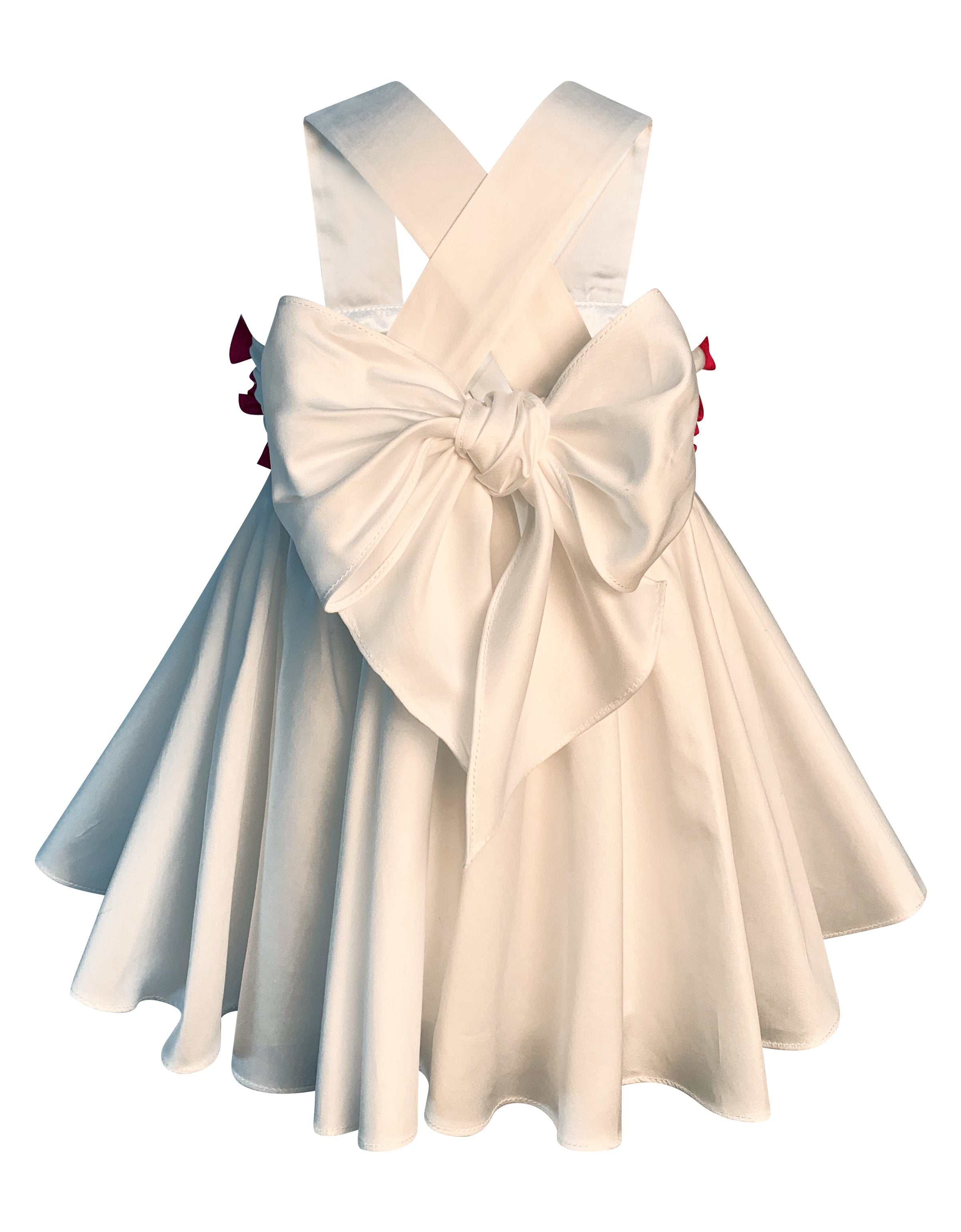 HELENA Girl's White Sundress with Bright Fuchsia Ruffles