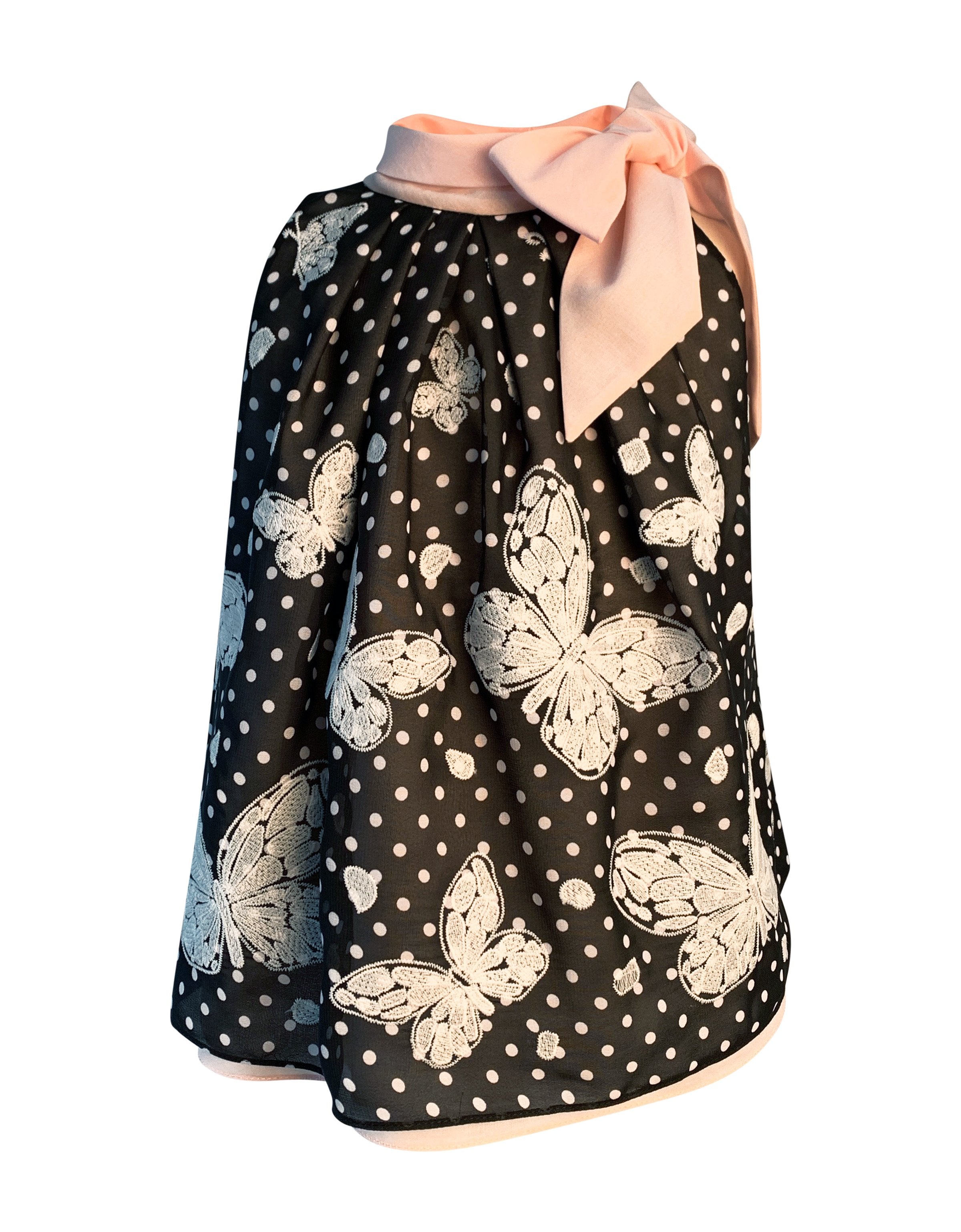 Helena and Harry Girl's Blush Pink Bow on Butterfly Embroidered Dress