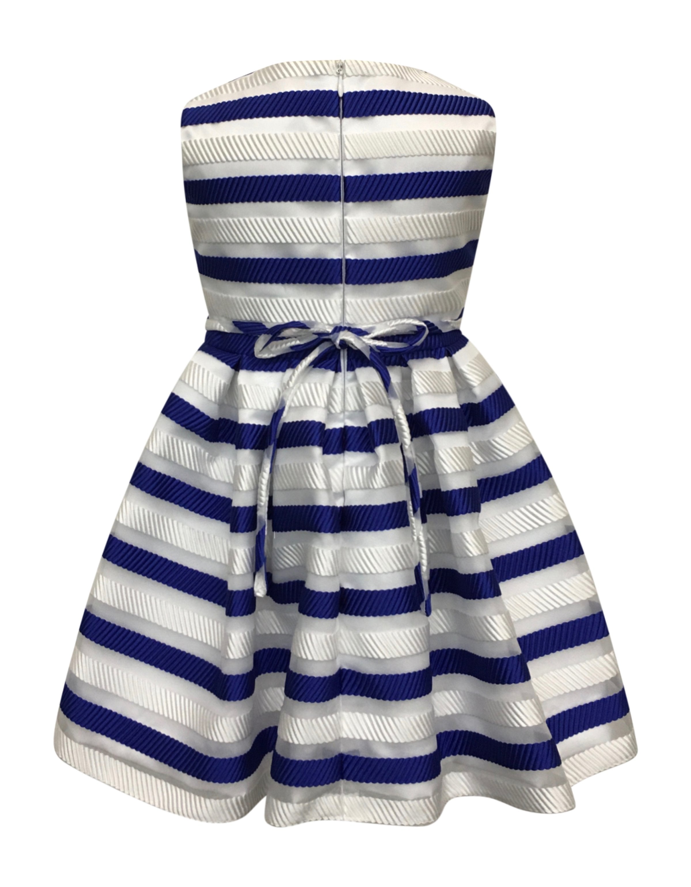 HELENA Girl's Royal and White Horizontal Striped Organza Dress