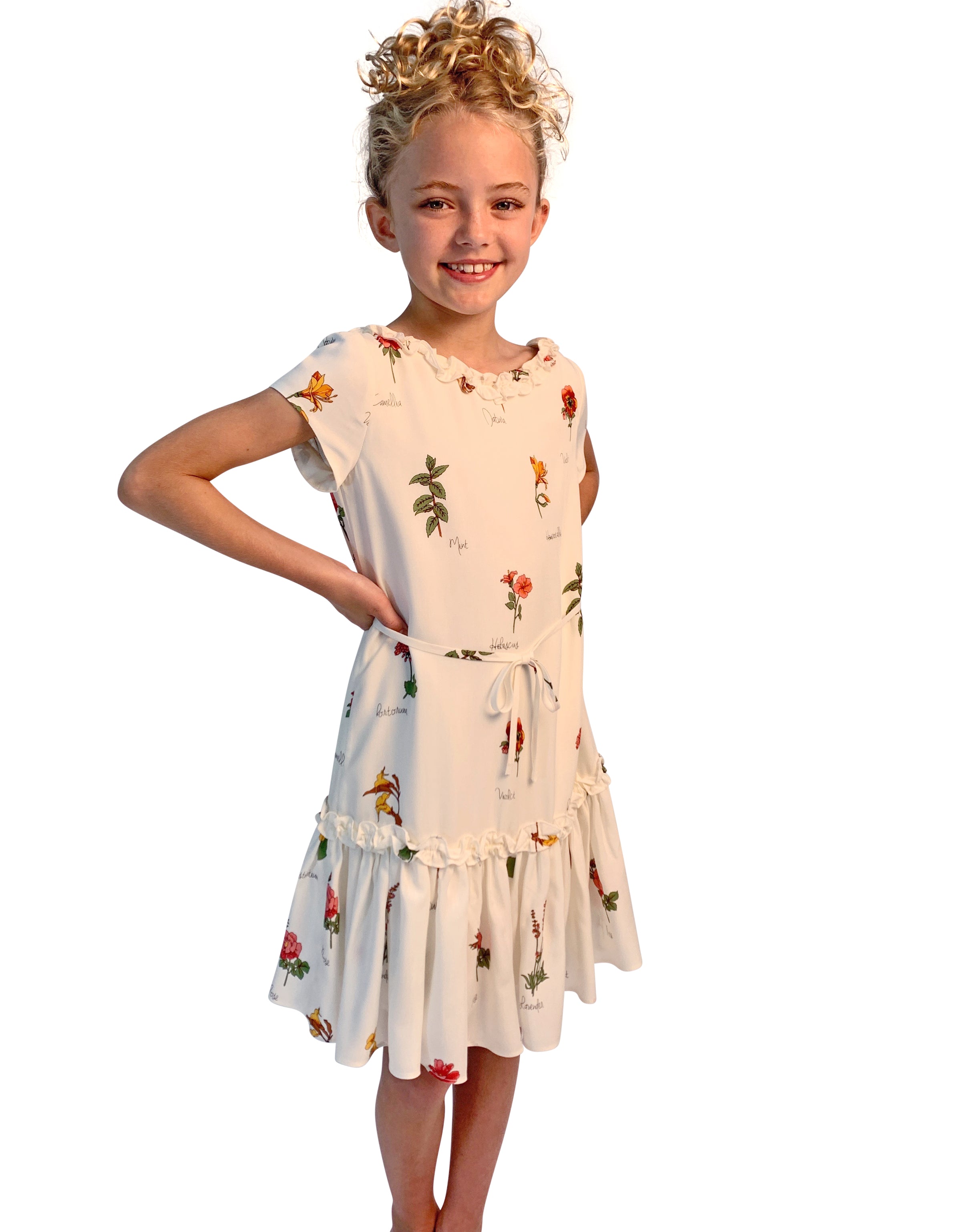 Helena and Harry Girl's Botanical Print Ruffle Dress