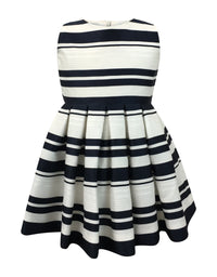 Helena and Harry Girl's Navy and Ivory Horizontal Stripe Dress