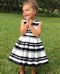 Helena and Harry Girl's Navy and Ivory Horizontal Stripe Dress