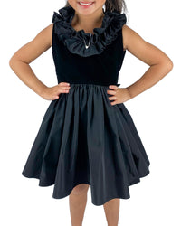 Helena and Harry Girl's Black Velvet/Taffeta Ruffle Neck Dress