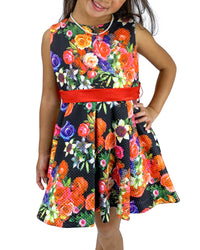Helena and Harry Girl's Black Floral Holiday Bouquet Dress