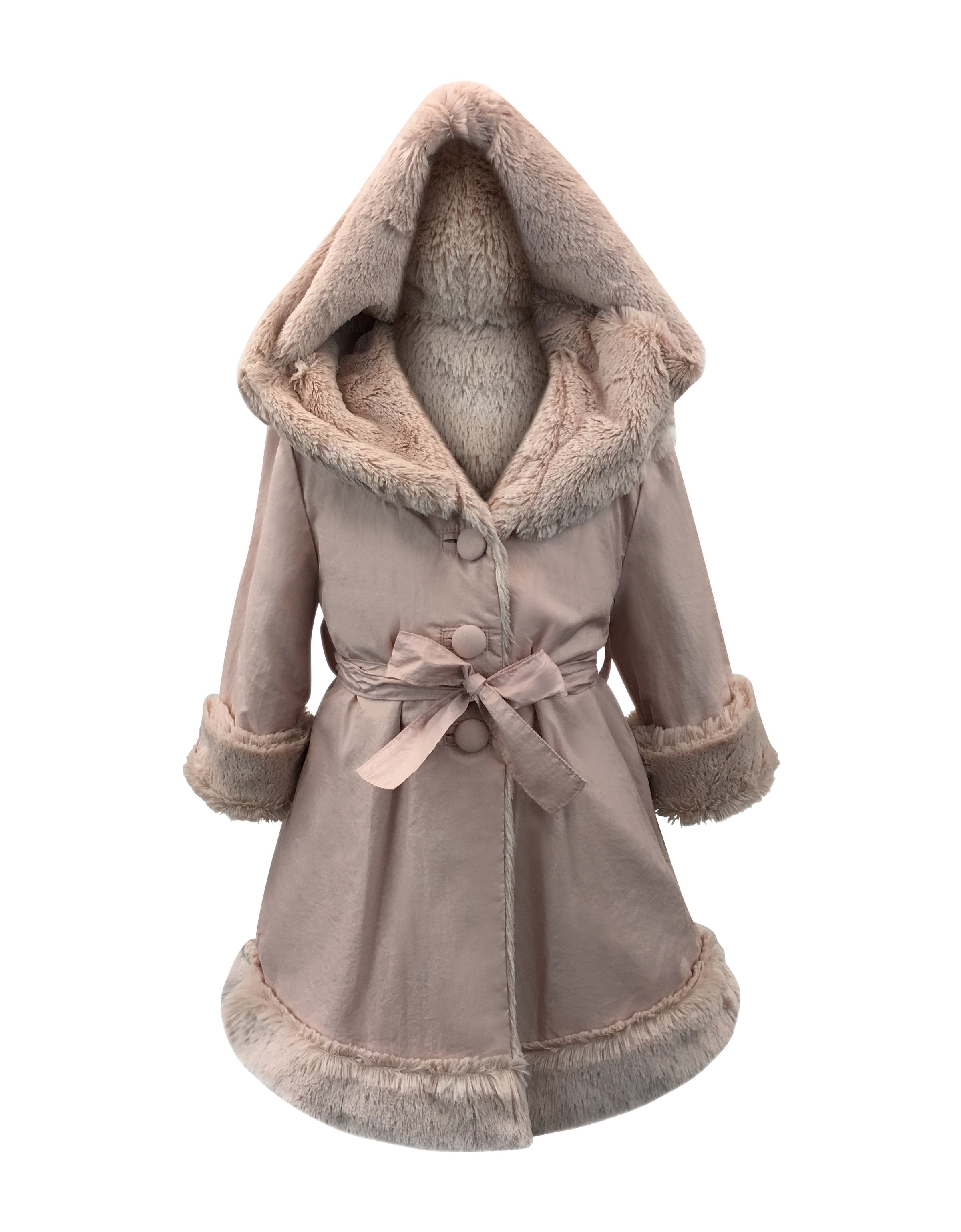 Helena and Harry Girl's Pink Hooded Fur-Lined Reversible Coat