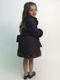 Helena and Harry Girl's Black and Brown Reversible Faux Fur Lined Trench Coat