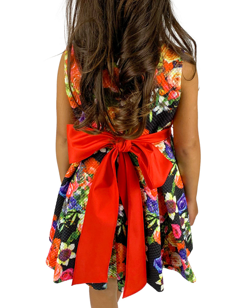 Helena and Harry Girl's Black Floral Holiday Bouquet Dress