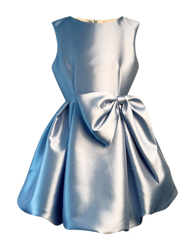 Solid Blue Satin Bow Dress