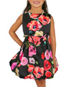Helena and Harry Girl's Black Floral Printed Taffeta Bubble Dress