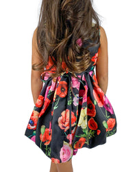Helena and Harry Girl's Black Floral Printed Taffeta Bubble Dress