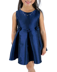 Helena and Harry Girl's Navy Taffeta Rose Dress