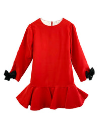 Helena and Harry Girl's Red Long Sleeve with Wrist Bows Dress