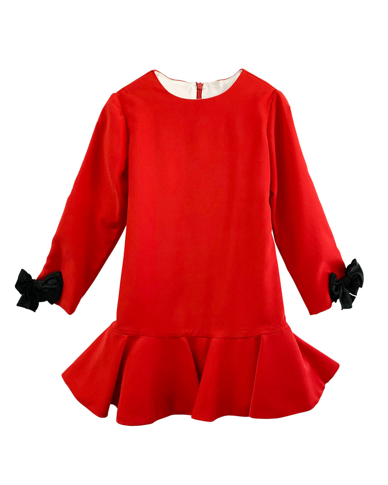 Helena and Harry Girl's Red Long Sleeve with Wrist Bows Dress