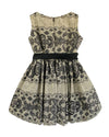 Helena and Harry Girl's Camel Colored Cotton with Black Lace Print Dress