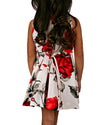 Helena and Harry Girl's Red Roses on Ivory Dress