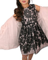 Helena and Harry Girl's Pink with Black Lace Dress