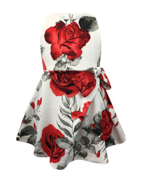 Helena and Harry Girl's Red Roses on Ivory Dress
