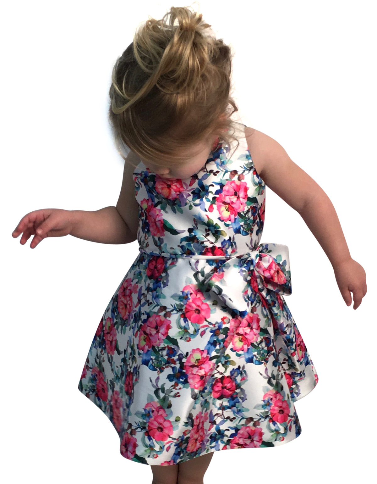 Helena and Harry Girl's Bright Floral Printed Taffeta Dress