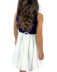 Helena and Harry Girl's Royal and White Velvet Georgette Dress