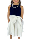 Helena and Harry Girl's Royal and White Velvet Georgette Dress