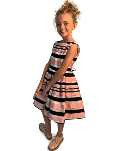 Pink & Black Striped Organza Dress